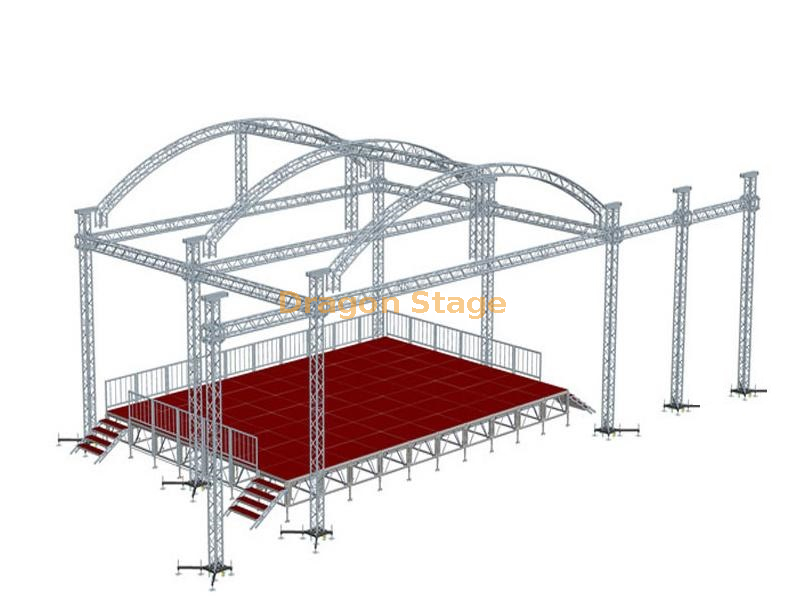 Aluminum Curved Roof Trusses Stage For Sale 12x12x8m With 4 Wings From