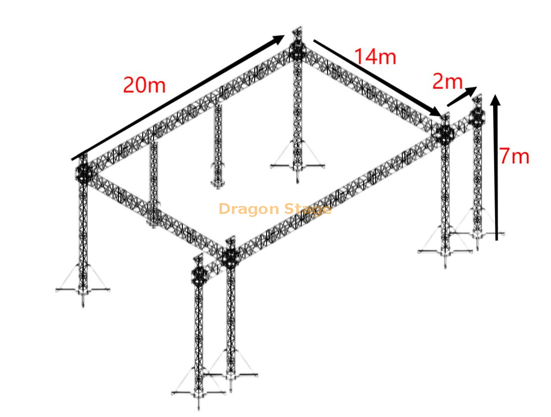 Custom Portable Event Outdoor Truss Stage with Large Poster Back Frame 20x14x7m with 2 Wings for Speaker