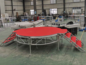Red Wooden Arena Round Stage 3m Diameter Height: 0.6-1m with 2 Stairs
