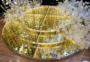 Luxury Glass Clear Wedding Decoration Stage Round Stage Platform with Lighting Strip 